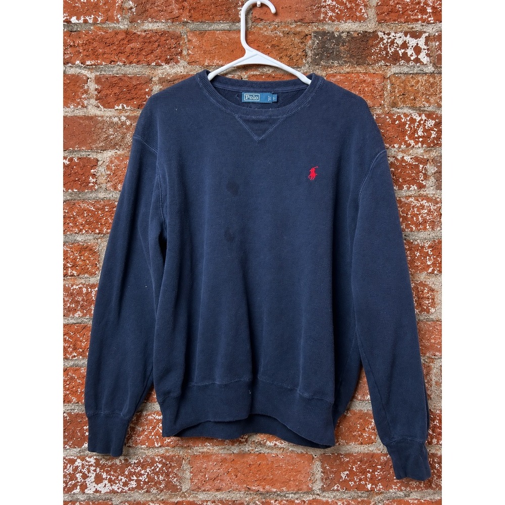 Polo Ralph Lauren Mens Navy Blue Cotton Crew Neck Sweater L Preppy Old Money